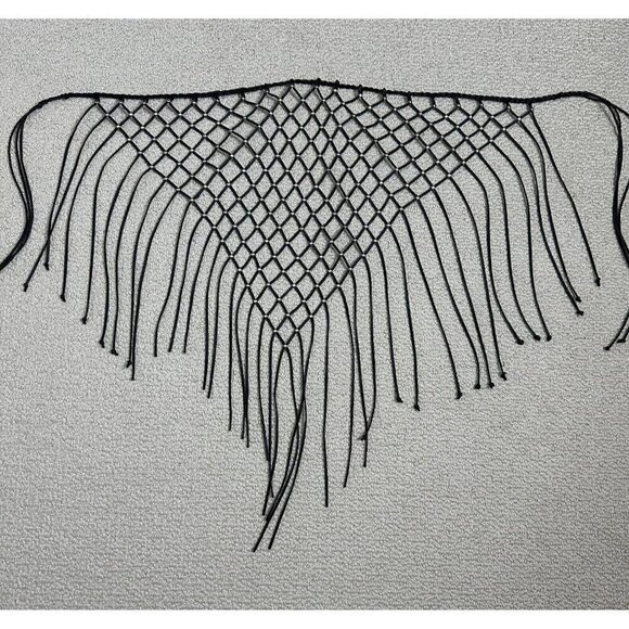 Faux Leather Studded Black Wrap Scarf Fringe Gothic Western Boho Triangle Vegan - Picture 1 of 4